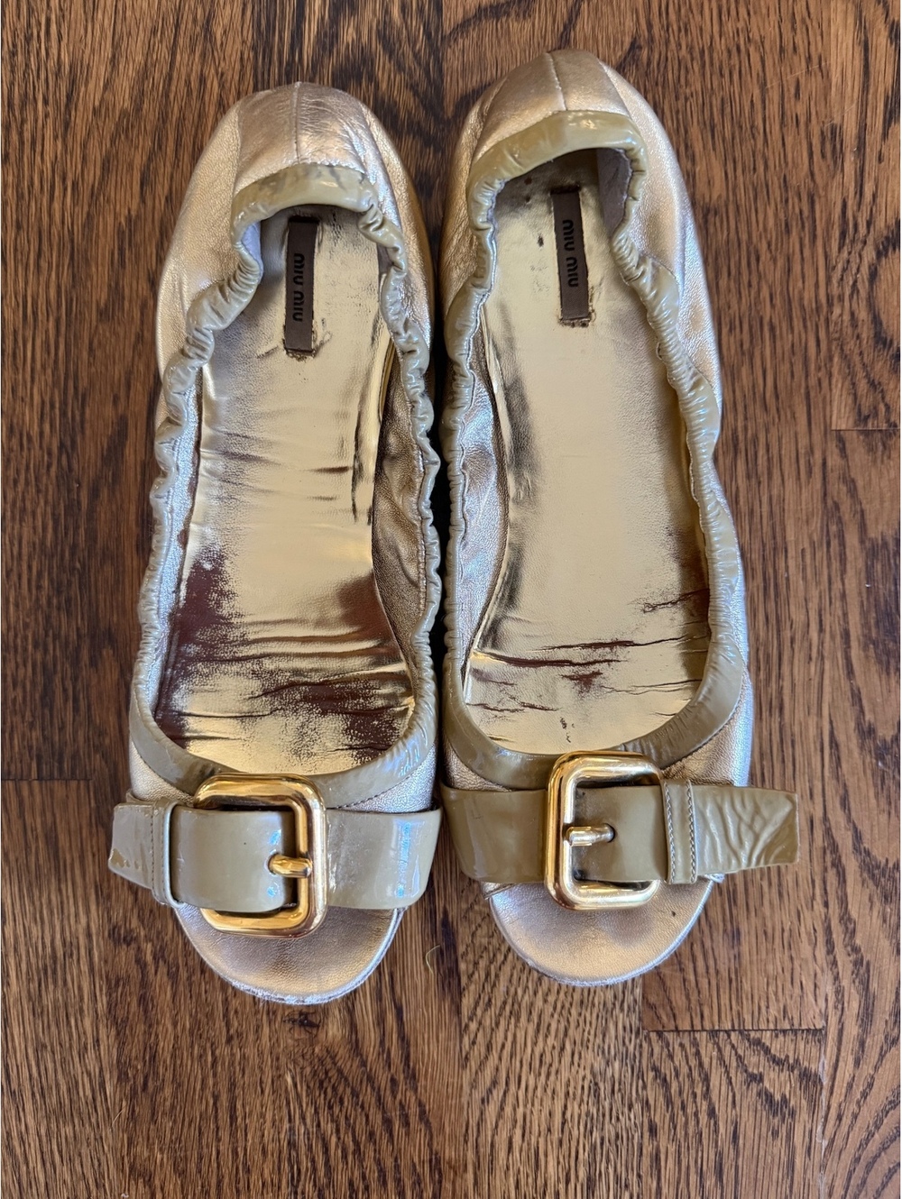 Vintage Miu Miu Metallic Gold Buckle Ballet Flats 38.5